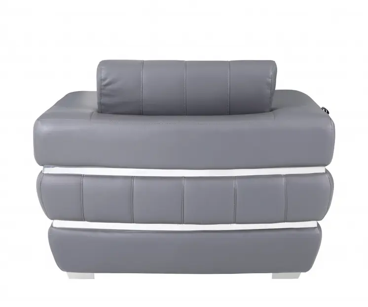 48" Dark Slate Gray And White Italian Leather Arm Chair