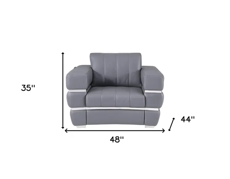 48" Dark Slate Gray And White Italian Leather Arm Chair