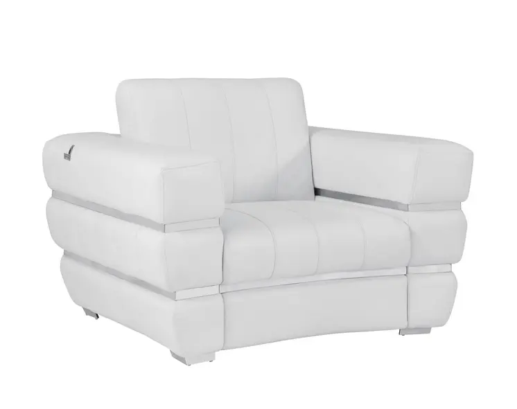 48" White Italian Leather Arm Chair