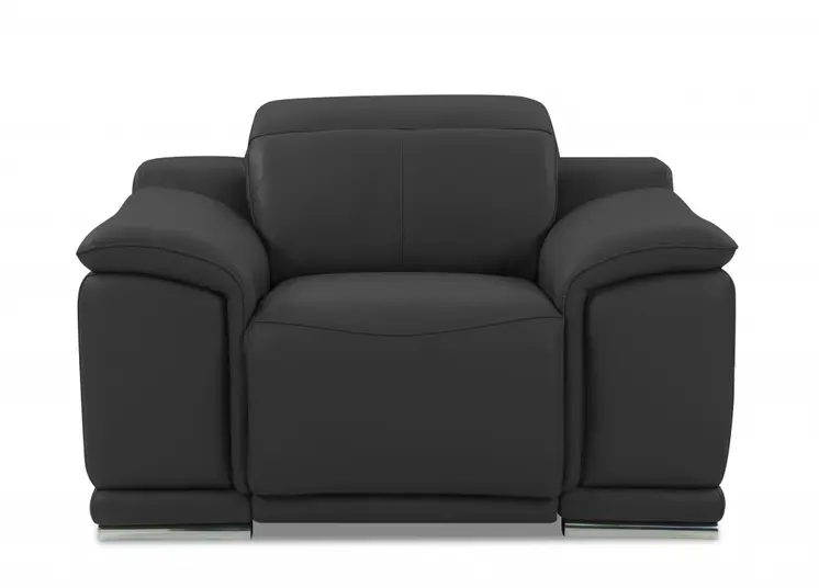 48" Dark Slate Gray And White Italian Leather Arm Chair