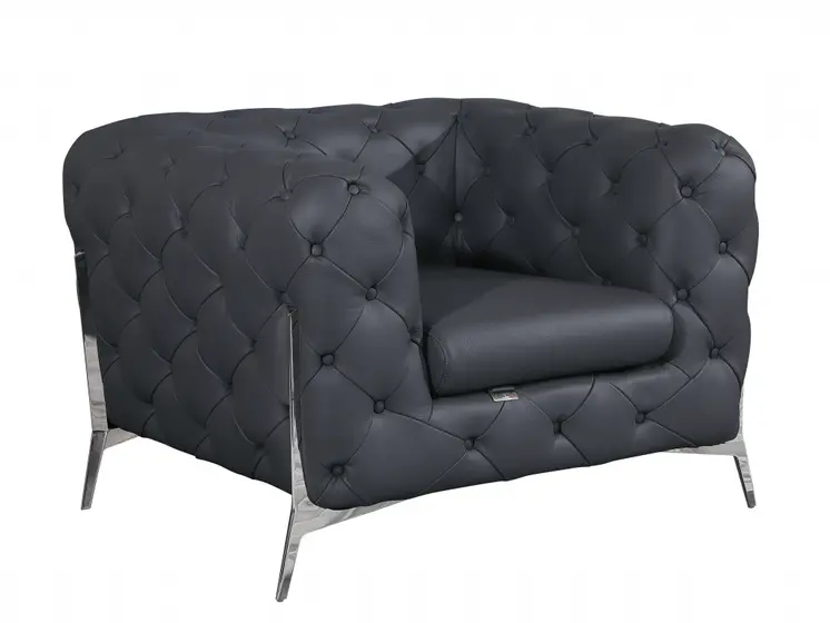 45" Dark Slate Gray And White Italian Leather Arm Chair