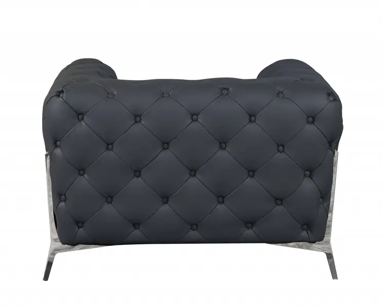 45" Dark Slate Gray And White Italian Leather Arm Chair