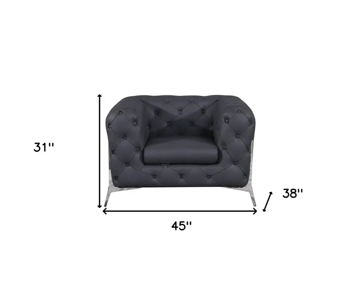 45" Dark Slate Gray And White Italian Leather Arm Chair