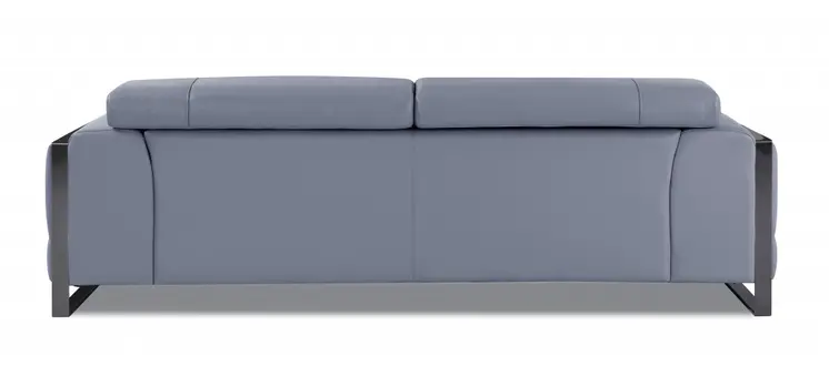 89" Light Blue Italian Leather Sofa With Chrome Legs