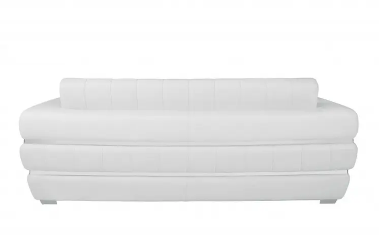 89" White Italian Leather Sofa With Silver Legs