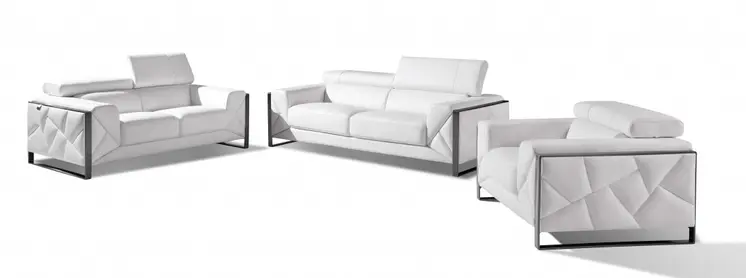 Three Piece Indoor White Italian Leather Six Person Seating Set