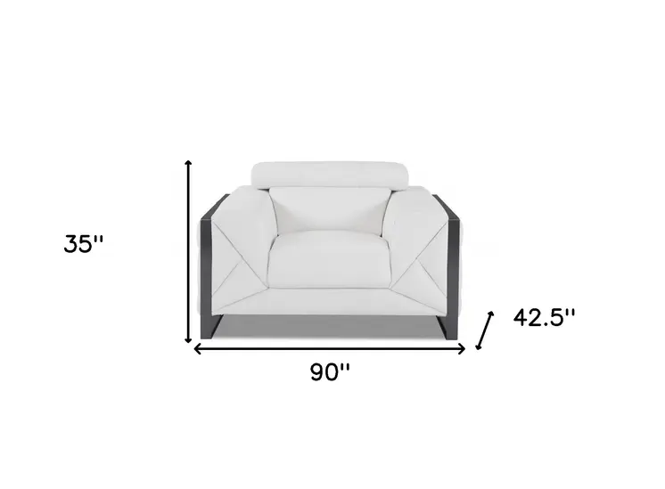 Three Piece Indoor White Italian Leather Six Person Seating Set