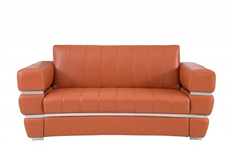 Three Piece Indoor Camel Italian Leather Six Person Seating Set