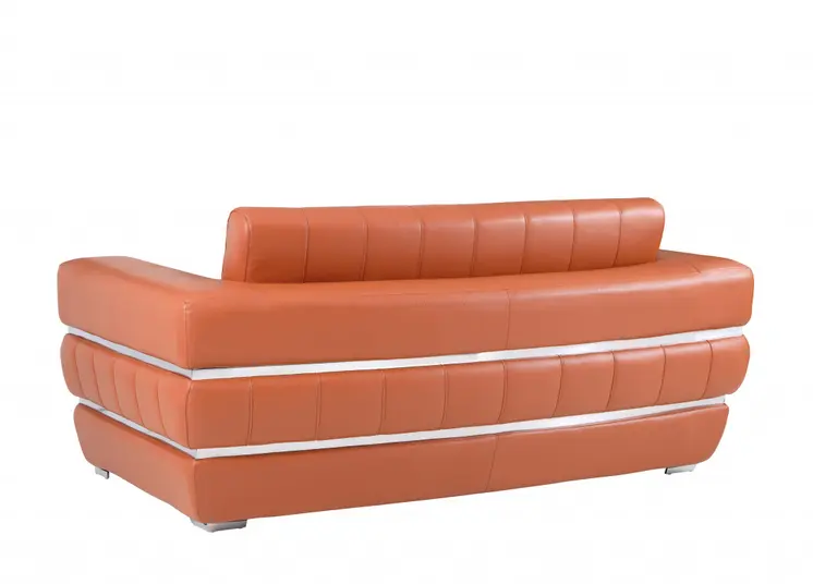 Two Piece Indoor Camel Italian Leather Five Person Seating Set