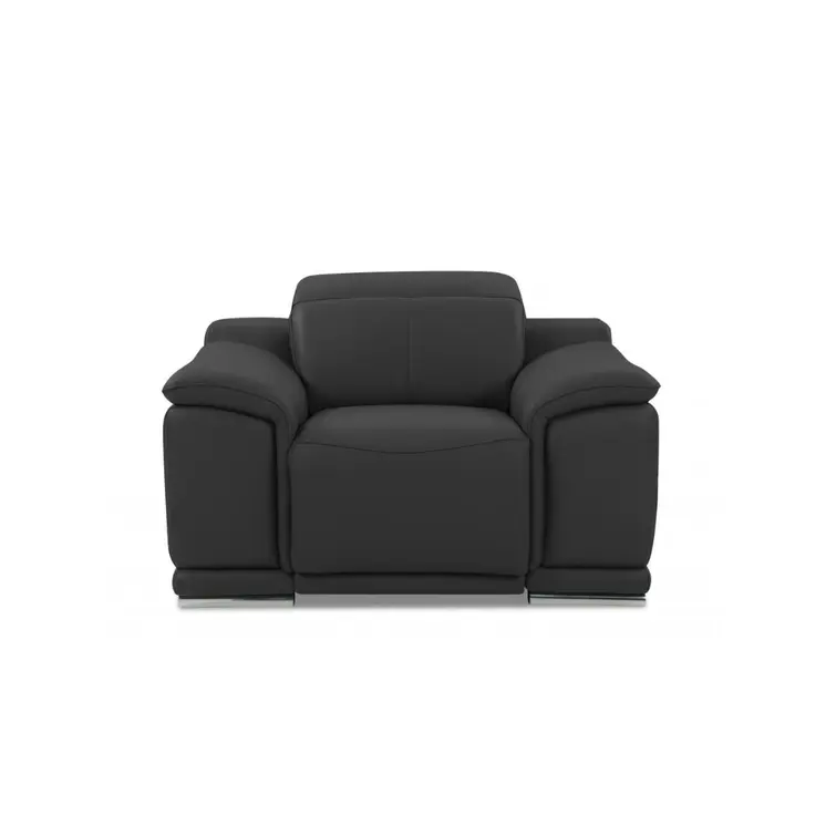 Three Piece Indoor Dark Gray Italian Leather Six Person Seating Set