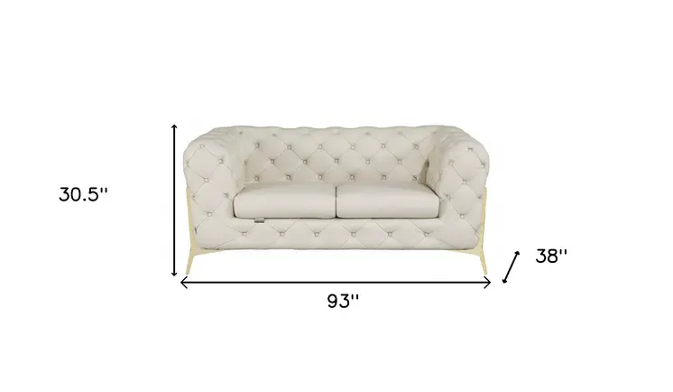 Two Piece Indoor Beige Italian Leather Five Person Seating Set