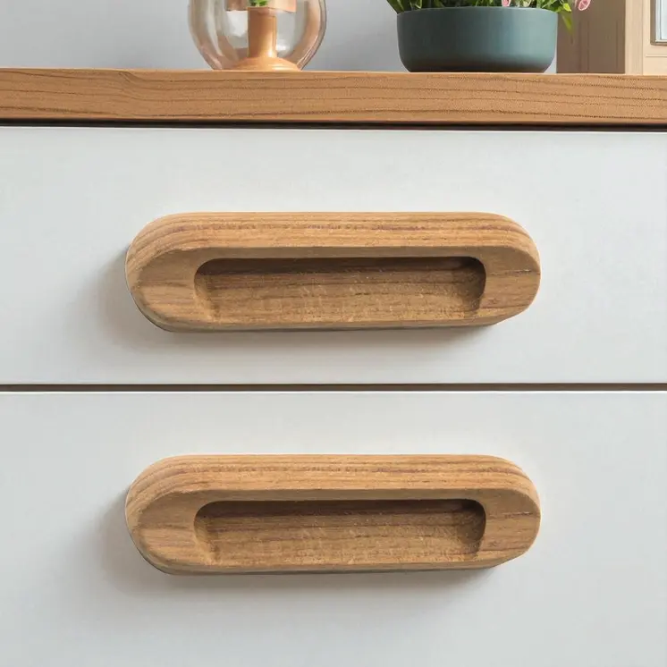 Set of Two Brown Teak Wood Drawer Pull Knobs