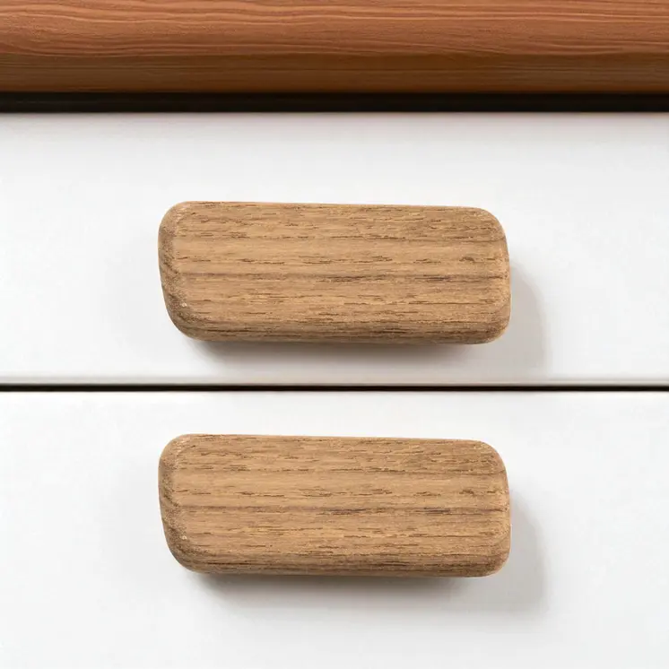 Set of Two Brown Teak Wood Drawer Pull Knobs