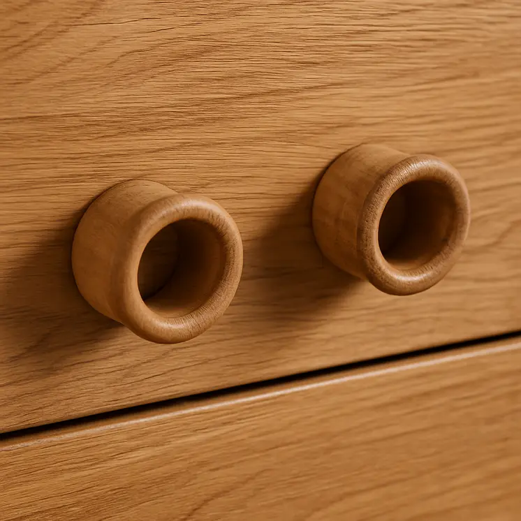 Set of Two Brown Wood Round Open Circle Drawer Pull Knobs