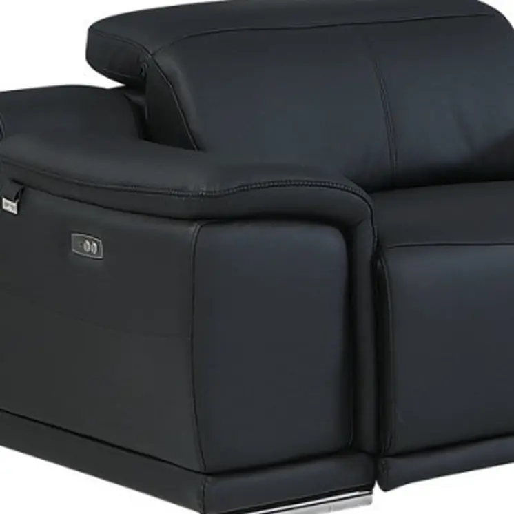 Black Italian Leather Power Reclining U Shaped Seven Piece Corner Sectional With Console