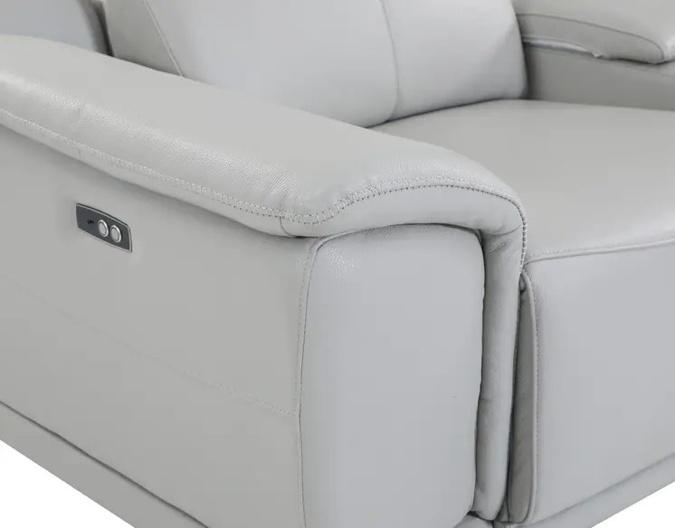 Light Gray Italian Leather Power Reclining U Shaped Eight Piece Corner Sectional With Console