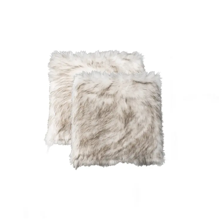 Set of Two 17" Ivory and Brown Faux Fur Dining Chair Pads