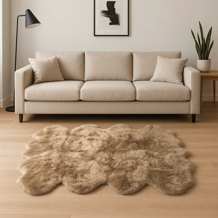 6' X 6' Taupe Wool Sheepskin Handmade Area Rug
