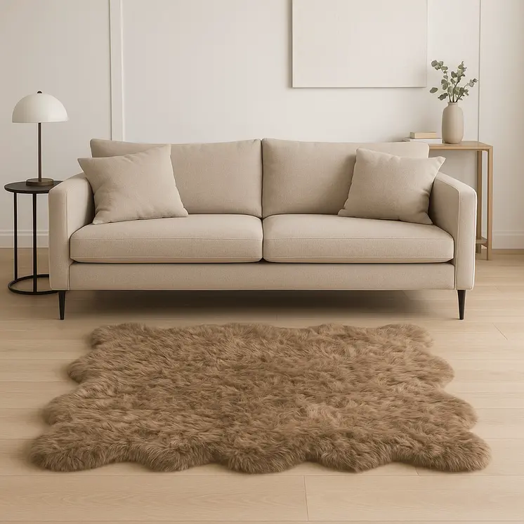 6' X 6' Tan Faux Fur Washable Non Skid Area Rug