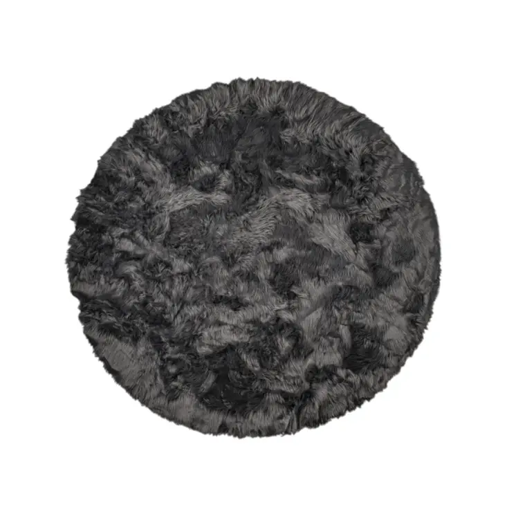 6' X 6' Grey Round Faux Fur Washable Non Skid Area Rug