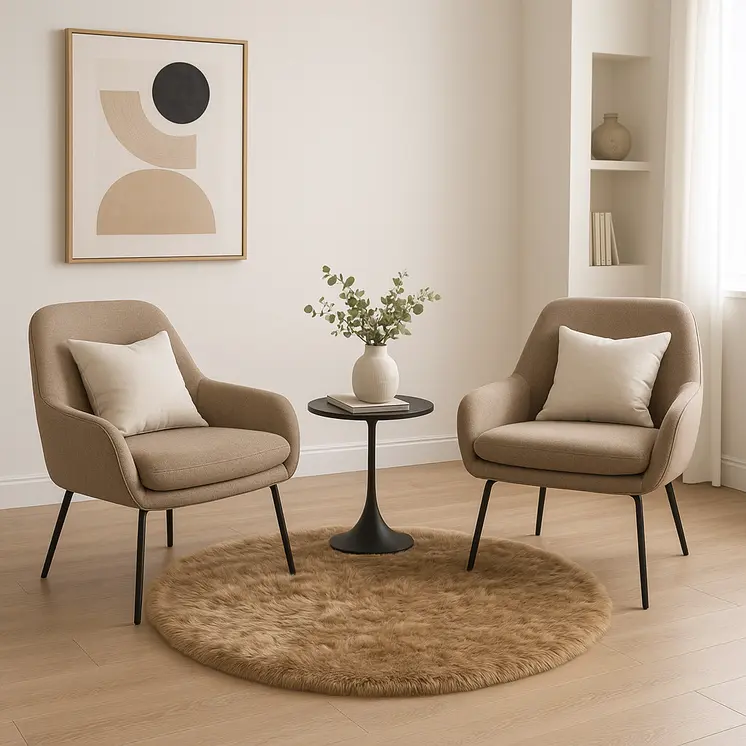 6' X 6' Tan Round Faux Fur Washable Non Skid Area Rug