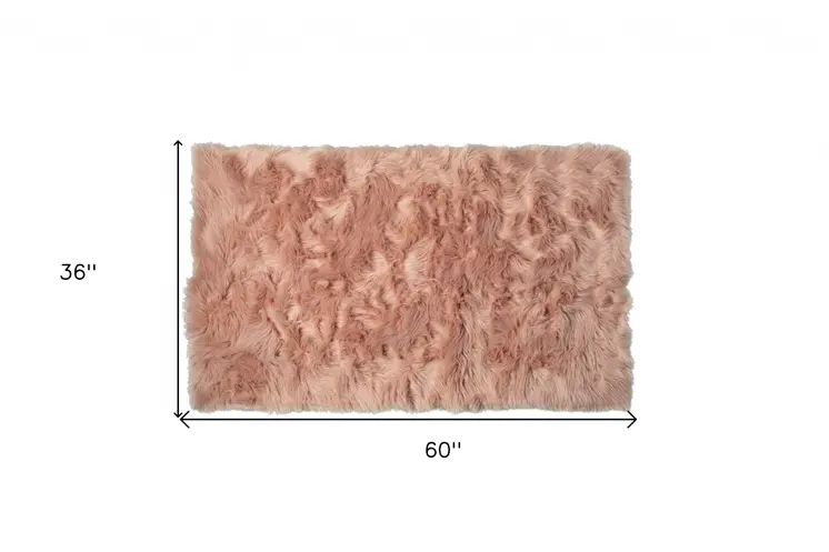 3' X 5' Dusty Rose Faux Fur Non Skid Area Rug