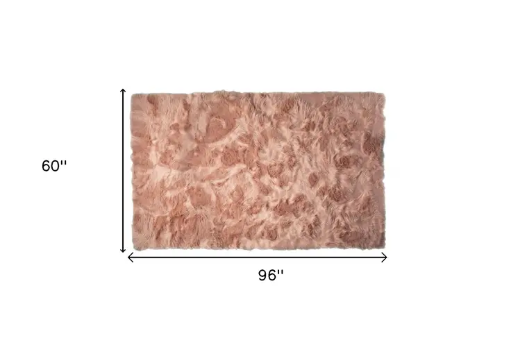 5' X 8' Dusty Rose Faux Fur Non Skid Area Rug