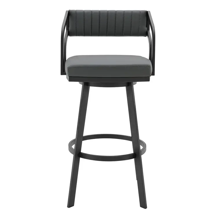 26" Gray And Black Iron Swivel Low Back Counter Height Bar Chair