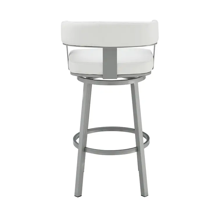 26" White and Gray Faux Leather and Iron Low Back Counter Height Swivel Bar Chair