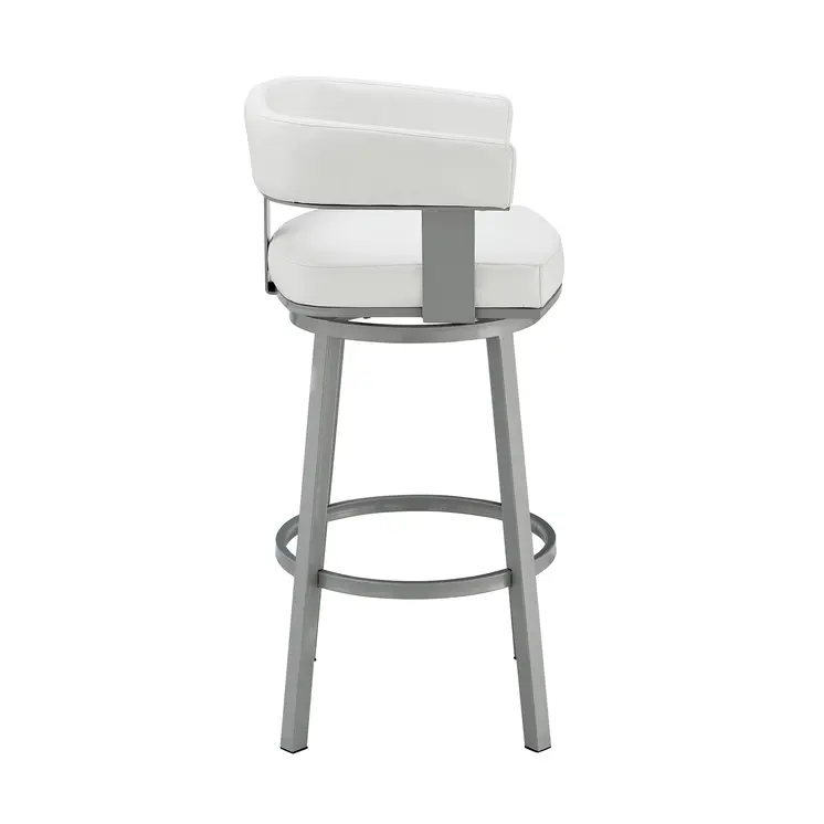 26" White and Gray Faux Leather and Iron Low Back Counter Height Swivel Bar Chair
