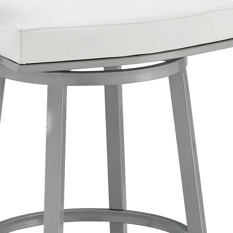 26" White and Gray Faux Leather and Iron Low Back Counter Height Swivel Bar Chair