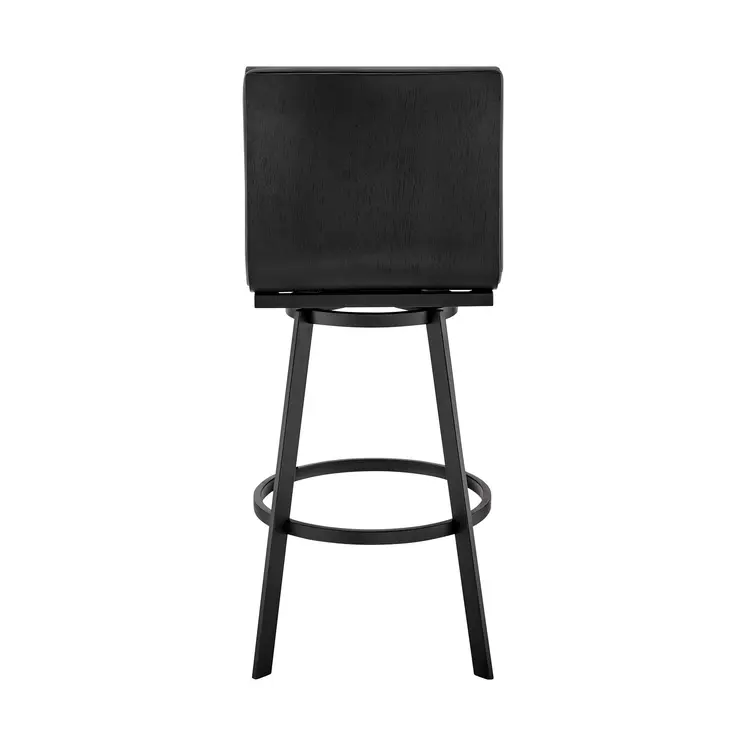 26" Gray And Black Faux Leather And Iron Swivel Counter Height Bar Chair