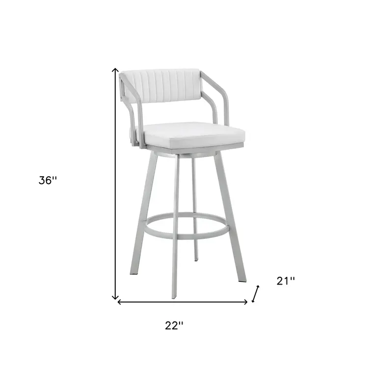 26" White And Silver Iron Swivel Low Back Counter Height Bar Chair