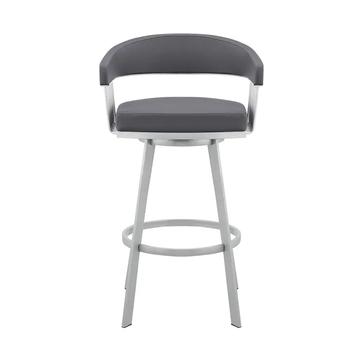 25" Slate Gray And Silver Iron Swivel Low Back Counter Height Bar Chair
