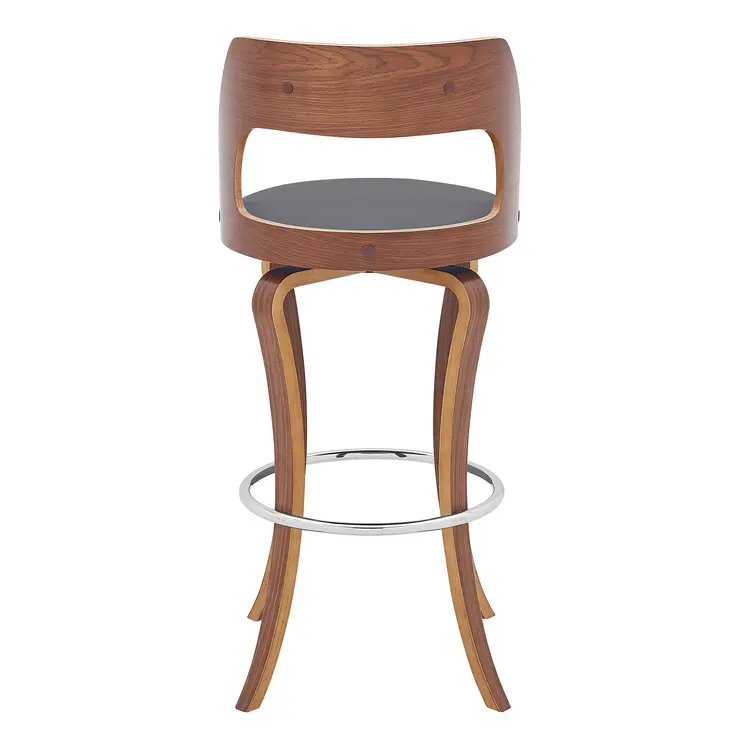 29" Gray And Brown Faux Leather Swivel Bar Height Bar Chair