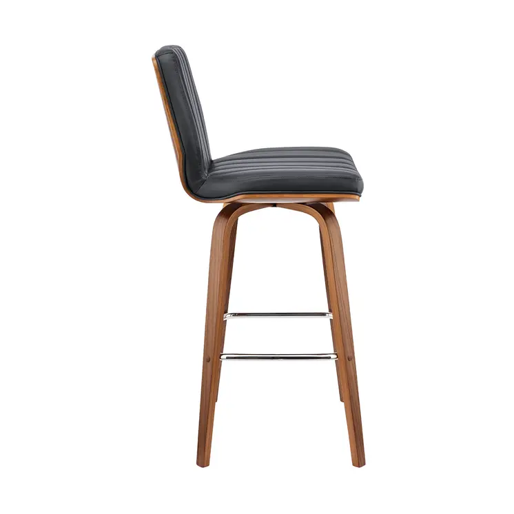 30" Gray and Brown Faux Leather and Solid and Manufactured Wood Bar Height Swivel Bar Chair