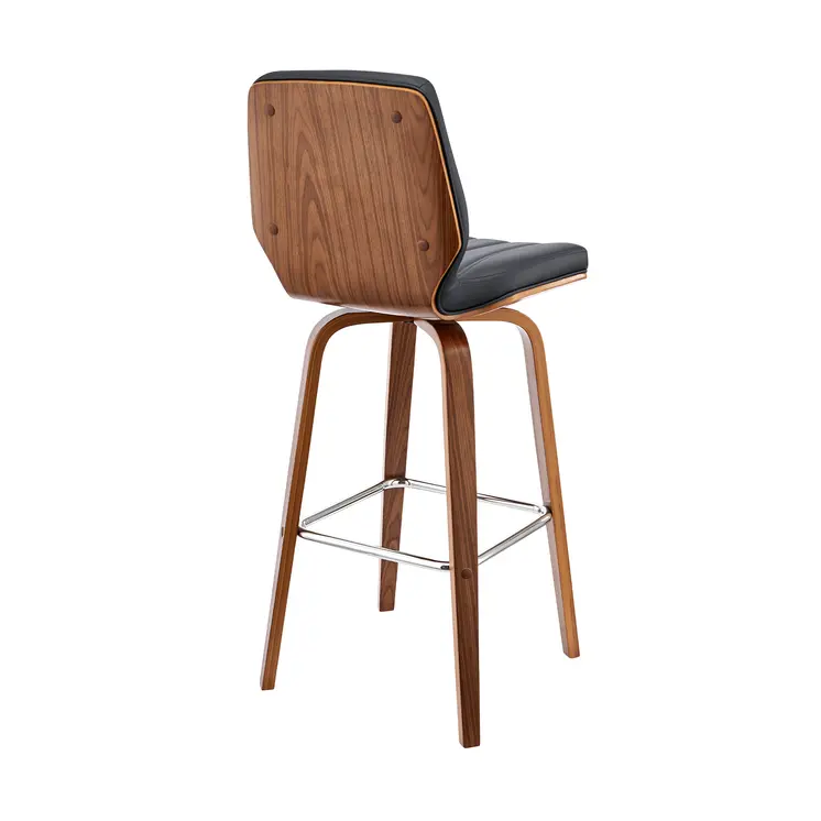 30" Gray and Brown Faux Leather and Solid and Manufactured Wood Bar Height Swivel Bar Chair