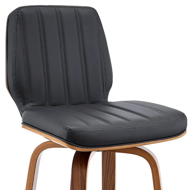 30" Gray and Brown Faux Leather and Solid and Manufactured Wood Bar Height Swivel Bar Chair