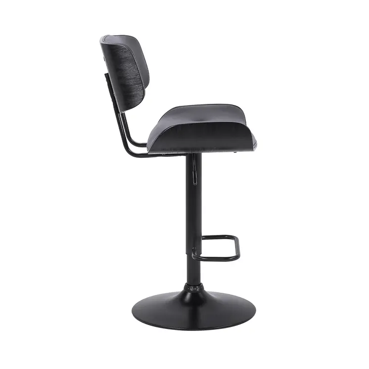Gray and Black Iron and Faux Leather Adjustable Height Swivel Bar Chair