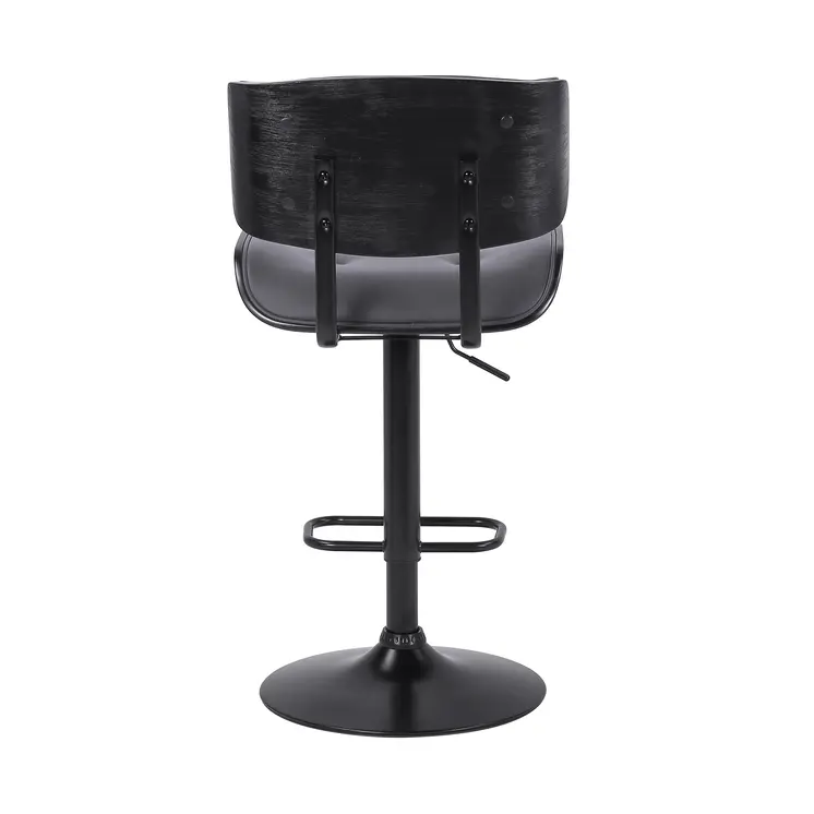 Gray and Black Iron and Faux Leather Adjustable Height Swivel Bar Chair