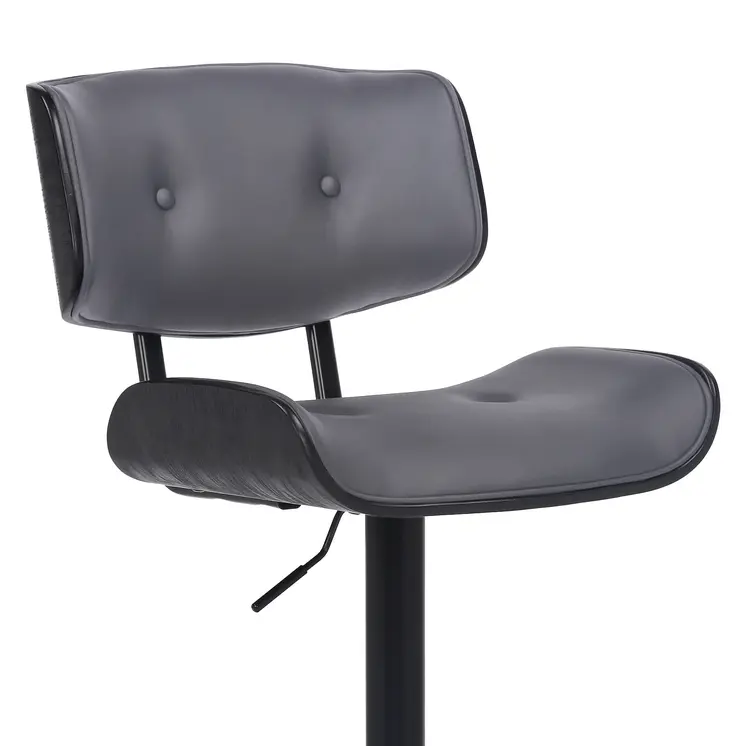 Gray and Black Iron and Faux Leather Adjustable Height Swivel Bar Chair