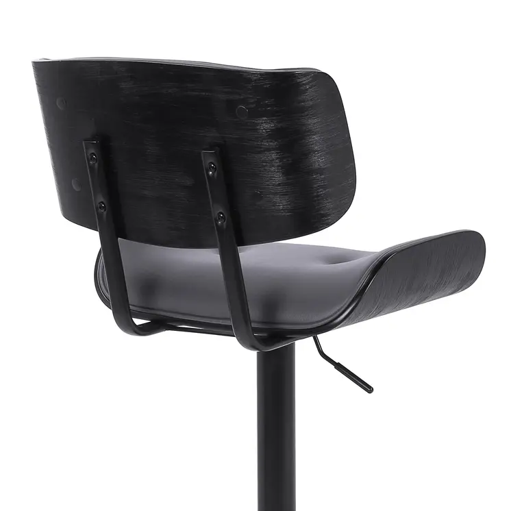 Gray and Black Iron and Faux Leather Adjustable Height Swivel Bar Chair