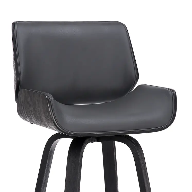 30" Gray and Black Faux Leather and Iron Bar Height Swivel Bar Chair
