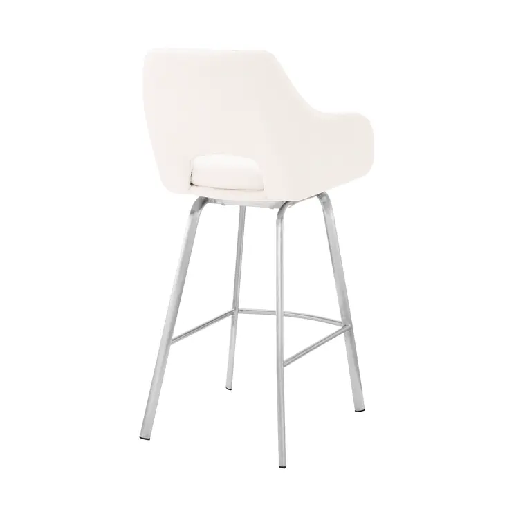 30" White And Silver Iron Swivel Low Back Bar Height Bar Chair