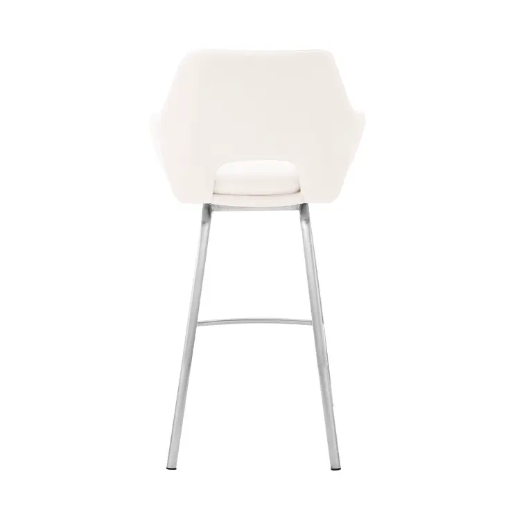 30" White And Silver Iron Swivel Low Back Bar Height Bar Chair