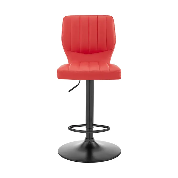 Red and Black Faux Leather And Iron Adjustable Height Swivel Bar Chair