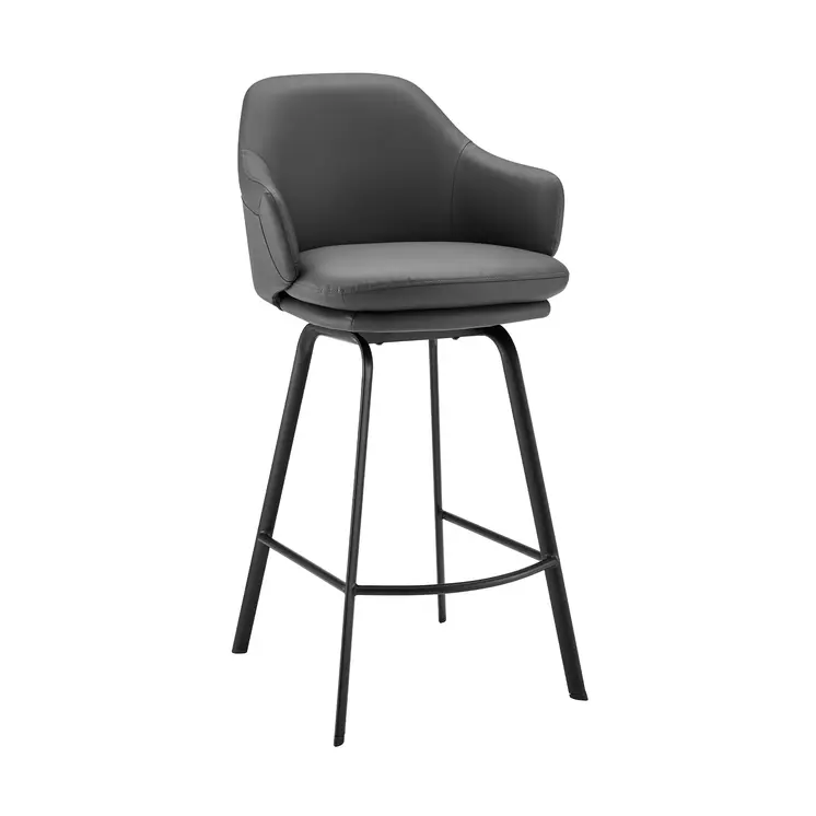 26" Gray and Black Fabric and Iron Low Back Counter Height Swivel Bar Chair