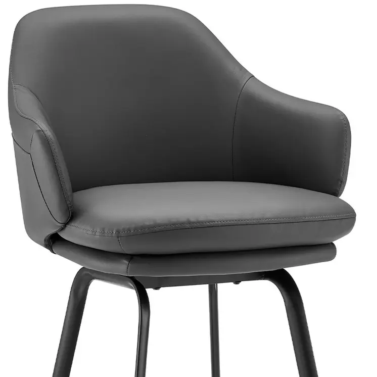 26" Gray and Black Fabric and Iron Low Back Counter Height Swivel Bar Chair