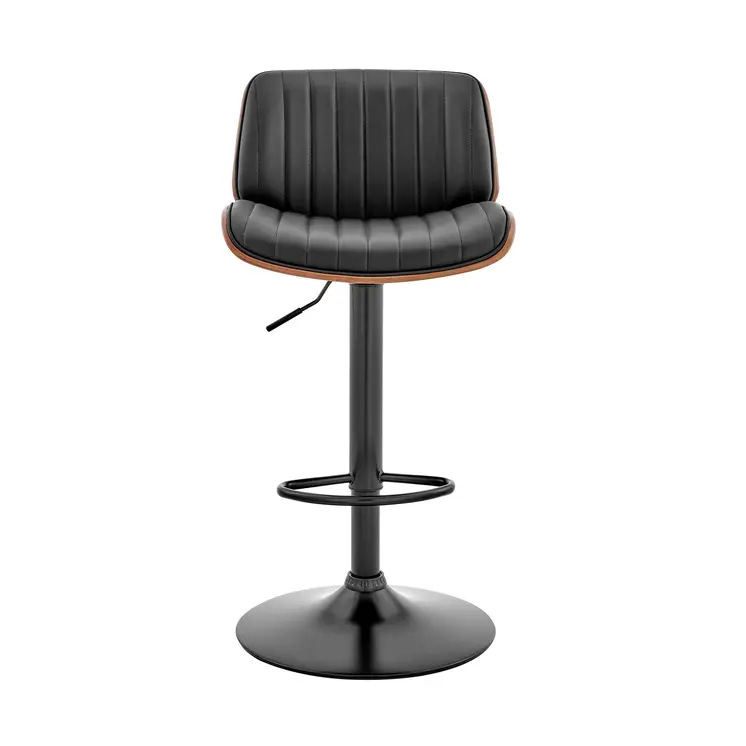 Dark Gray Brown And Black Iron and Faux Leather Adjustable Height Swivel Bar Chair