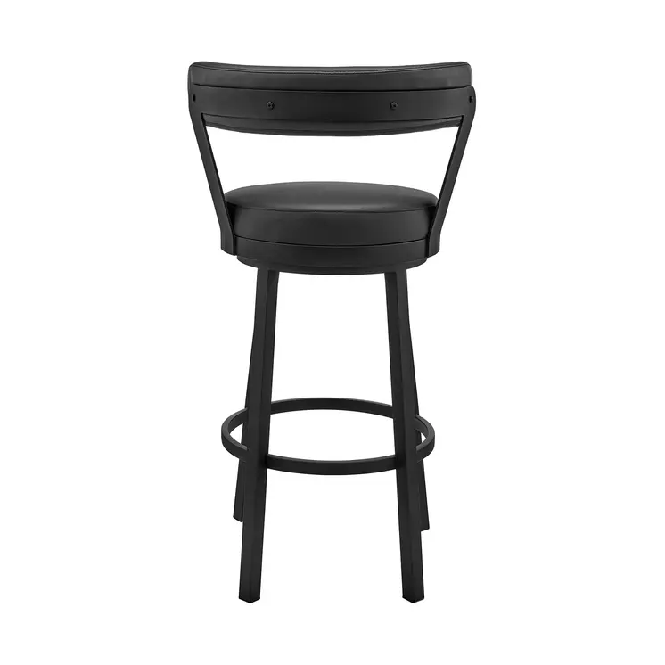 30" Black Faux Leather and Steel Low Back Bar Height Swivel Bar Chair